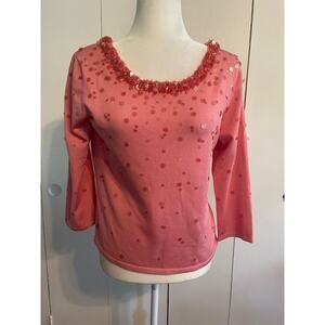 Talbots Size Medium Silk Blend Sweater Pink with Sequins Long Sleeve